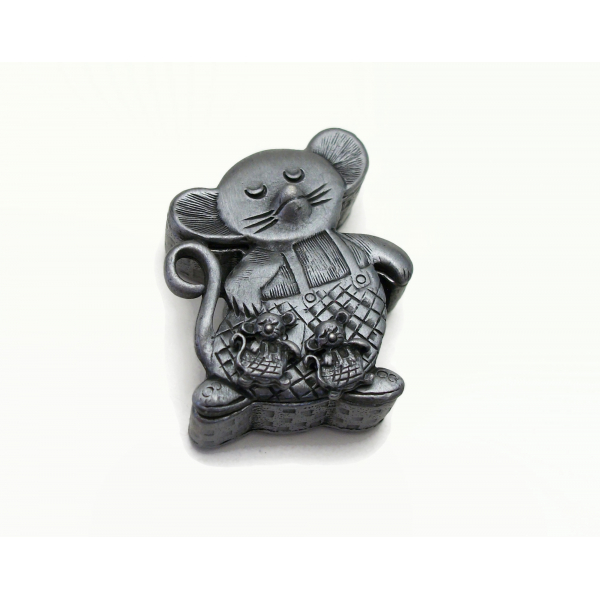 Vintage Torino Pewter Mouse Necklace Earrings Brooch Pin Jewelry Trinket Box Set
