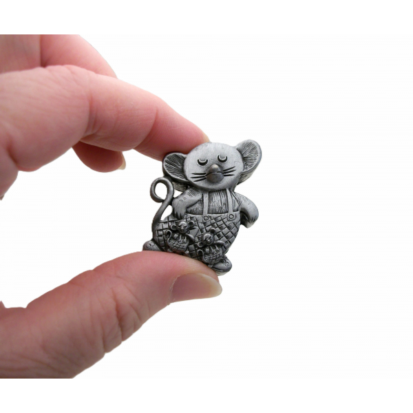 Vintage Torino Pewter Mouse Necklace Earrings Brooch Pin Jewelry Trinket Box Set