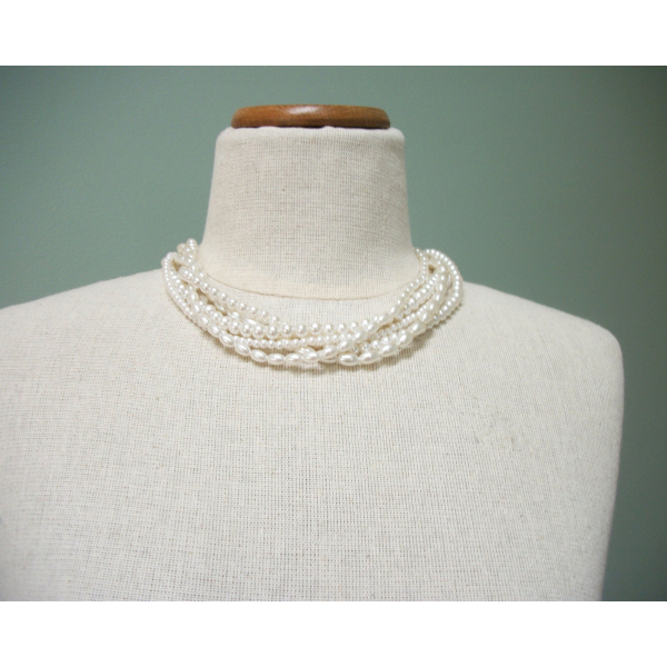 Vintage Anne Klein II Multistrand Pearl Necklace 19 inch Five Strands Bridal