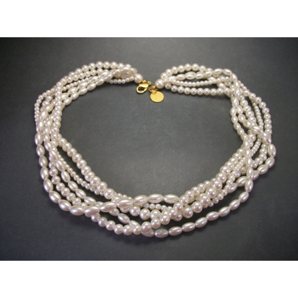 Vintage Anne Klein II Multistrand Pearl Necklace 19 inch Five Strands Faux Pearl