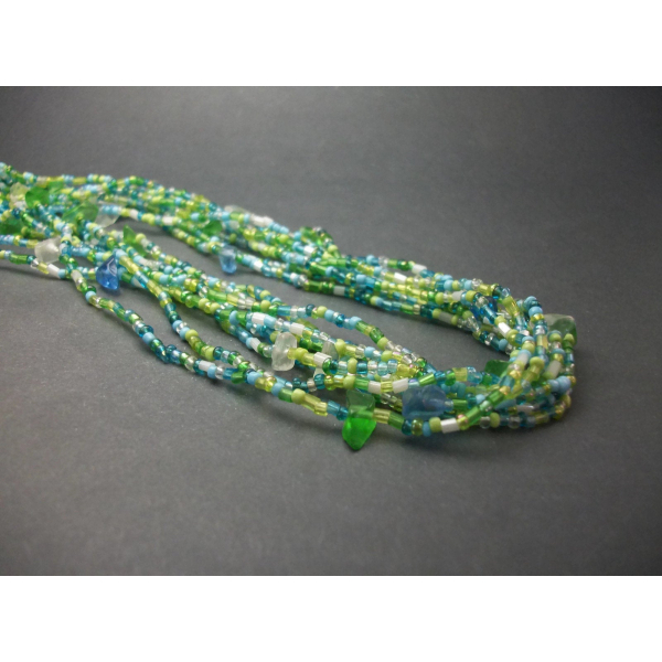 Vintage Blue and Green Glass Bead Multi Strand Choker Necklace