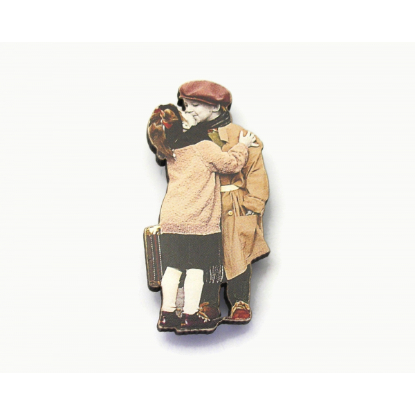 Vintage Boy and Girl Kissing Pin Brooch Lapel Pin Romantic Cute Kids