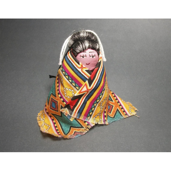 Vintage South American Doll Christmas Ornament Woman Geometric Blanket Hanging