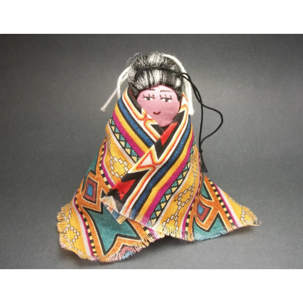 Vintage South American Doll Christmas Ornament Woman Geometric Blanket Hanging