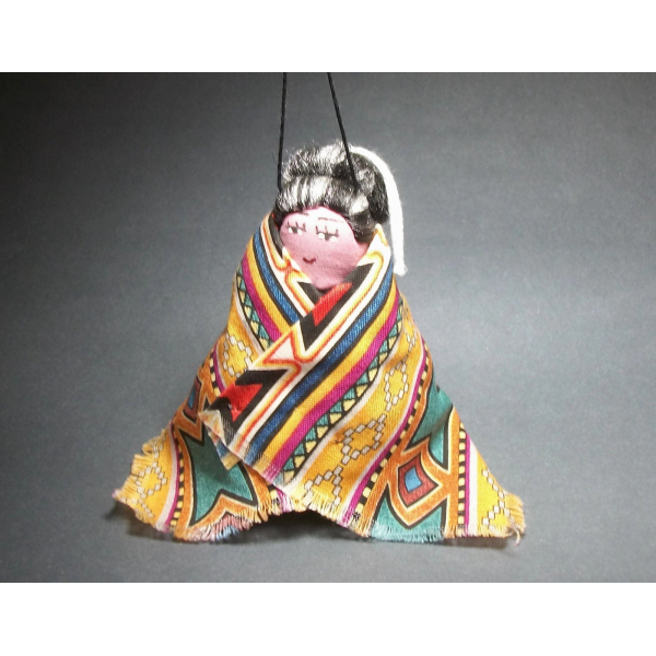 Vintage South American Doll Christmas Ornament Woman Geometric Blanket Hanging