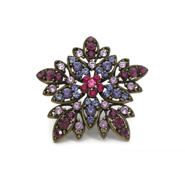 Purple Rhinestone Brooch Purple Crystal Brooch Floral Star Shape Pin Lapel Pin