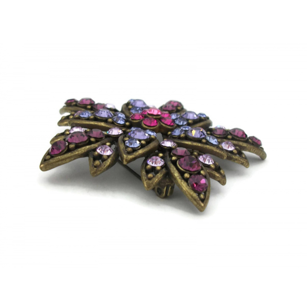 brass purple rhinestone brooch