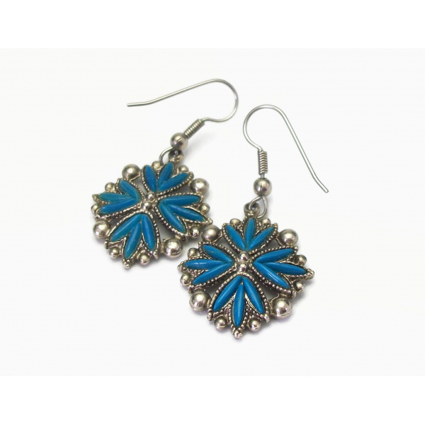 Vintage Silver Tone Faux Turquoise Dangle Earrings French Hook Earrings