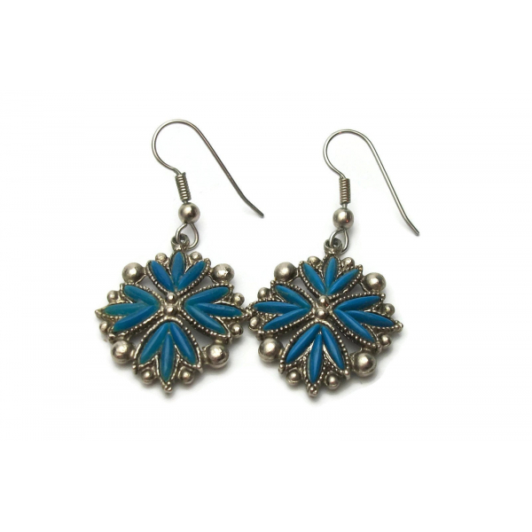 Vintage Silver Tone Faux Turquoise Dangle Earrings French Hook Earrings
