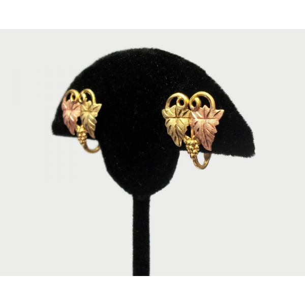 Vintage Black Hills Gold 10K and 1/20 12K Gold Filled Grape Leaf Clip Earrings
