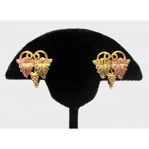 Vintage Black Hills Gold 10K and 1/20 12K Gold Filled Grape Leaf Clip Earrings