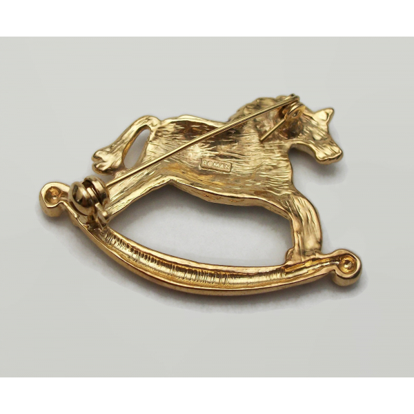 Enamel and rhinestone rocking horse brooch Christmas pin