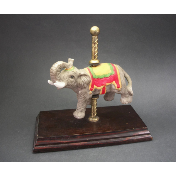 Vintage Hand Painted Porcelain Carousel Elephant with Brass Pole Made in Taiwan