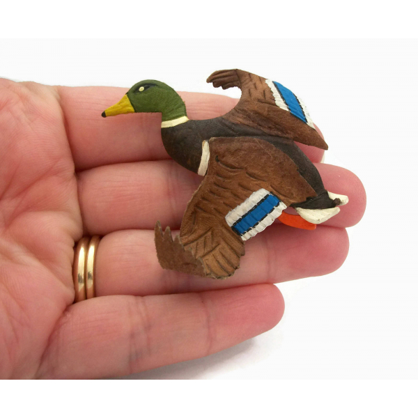 Vintage Leather Mallard Duck Brooch Hand Tooled Hand Painted Leather Artisan