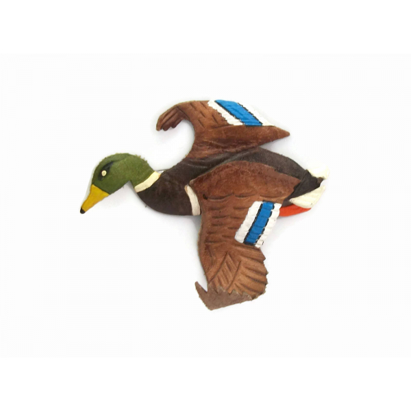 Vintage Leather Mallard Duck Brooch Hand Tooled Hand Painted Leather Lapel Pin