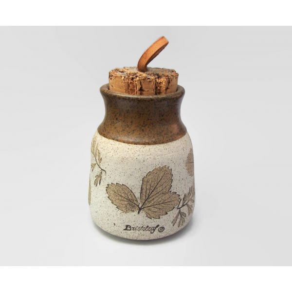 Vintage Wizard of Clay Bristoleaf Pottery Bud Vase Leaf Print Tan White Ceramic
