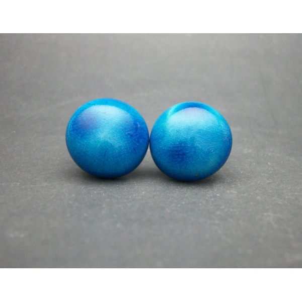Vintage Blue Ceramic Clip on Earring 3/4 inch diameter domed button earrings