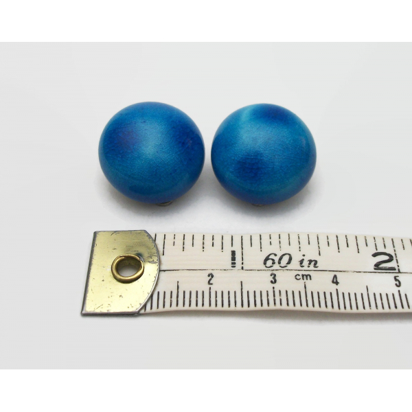 Vintage Blue Ceramic Clip on Earring 3/4 inch diameter domed button earrings