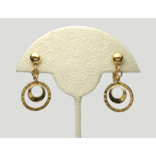Vintage Gold Hoop Dangle Clip on Earrings Double Gold Rings Drop Earrings