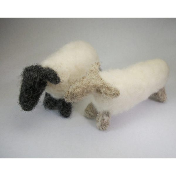 Needlefelted Primitive Sheep Pair Black and White Sheep Needle felt Fiber Art