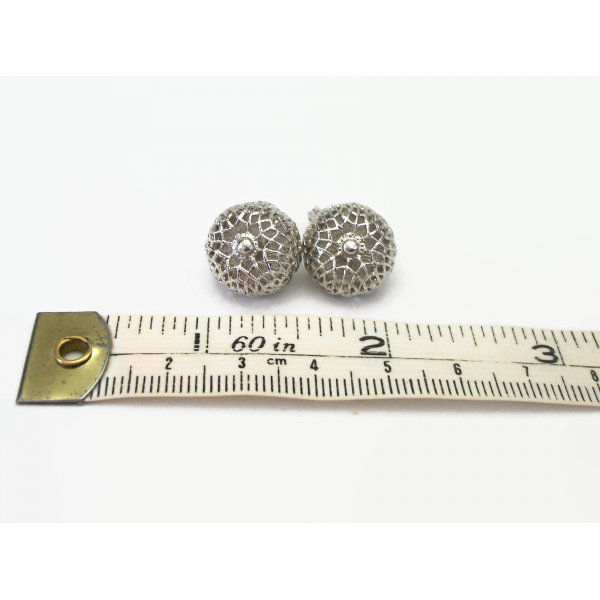 Vintage Monet Silver Filigree Clip on Earrings 1/2 inch diameter Button ...