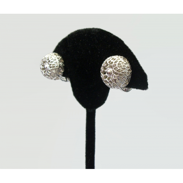 Vintage Monet Silver Clip on Earrings 1/2 inch Button Earrings Filigree