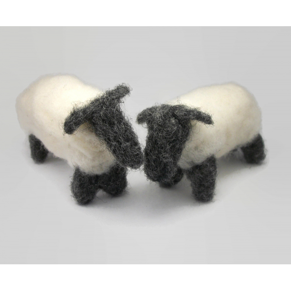 Primitive Needle Felted Sheep Pair of Black and White Sheep Needlefelt Fiber Art