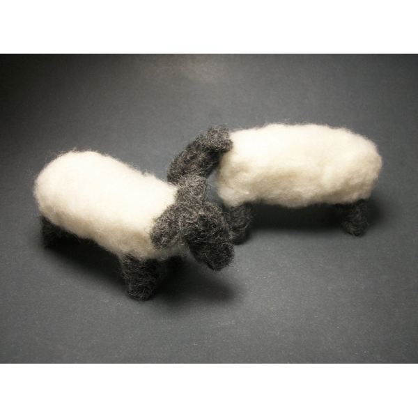 Primitive Needle Felted Sheep Pair of Black and White Sheep Needlefelt Fiber Art
