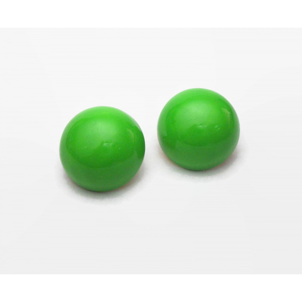 Vintage Spring Green Enamel Button Clip on Earrings Domed Round 13/16 inch