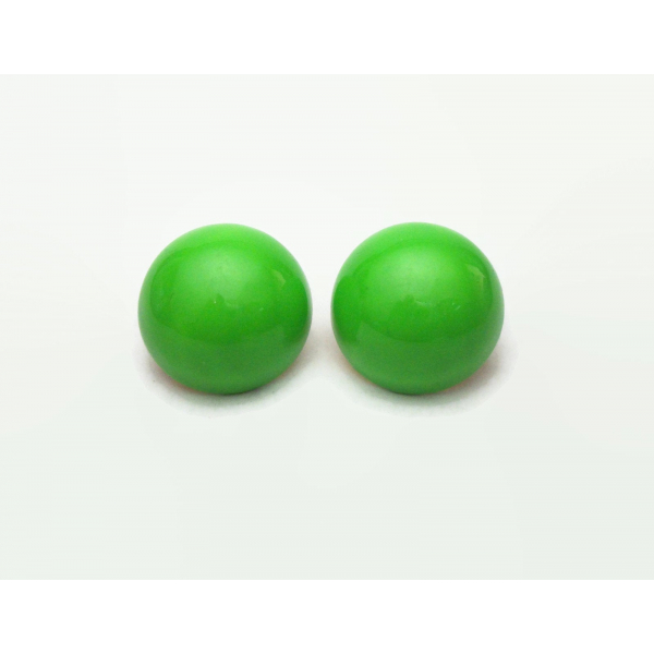 Vintage Spring Green Enamel Button Clip on Earrings Domed Round 13/16 inch