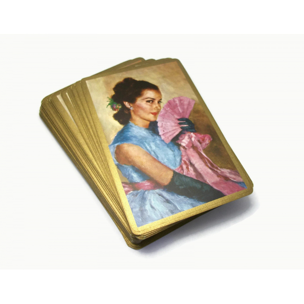 Vintage Congress Spanish Lady Woman with Lace Fan Playing Cards Gold Edge