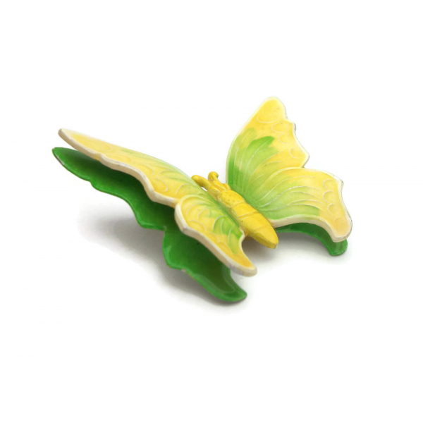 Vintage Bright Yellow and Chartreuse Green Butterfly Brooch Made in West Germany