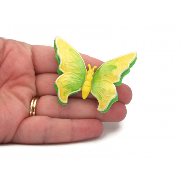 Vintage Bright Yellow and Chartreuse Green Butterfly Brooch Made in West Germany