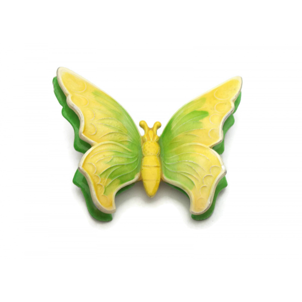 Vintage Bright Yellow and Chartreuse Green Butterfly Brooch Made in West Germany