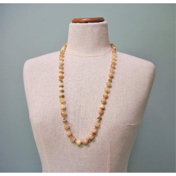 Vintage Tan and Cream Glass Bead Necklace 30 inches Long Beaded Necklace