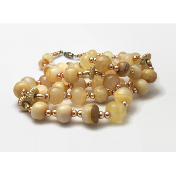Vintage Tan and Cream Glass Bead Necklace 30 inches Long Beaded Necklace