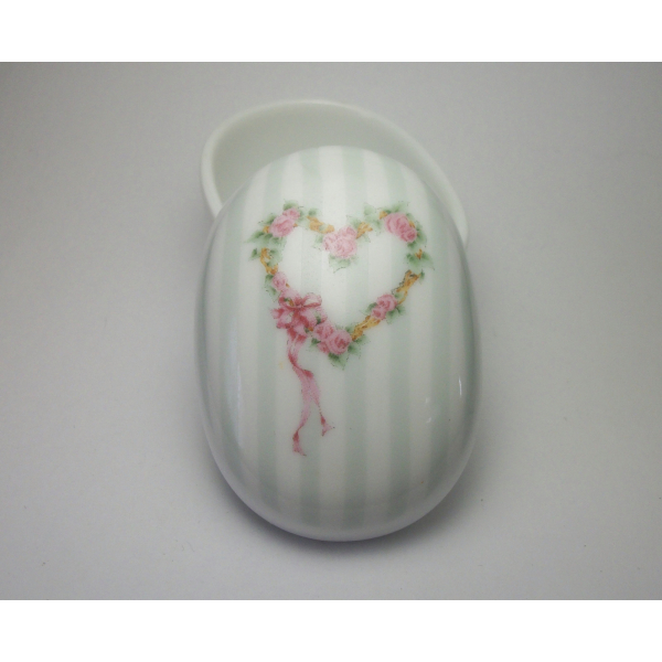 Vintage Otagiri Porcelain Trinket Ring Box Made in Japan Pink White Grey Stripes