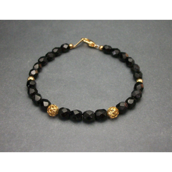 Vintage Black and Gold Beaded Bracelet 7 1/2 inch for Women or Men Unisex
