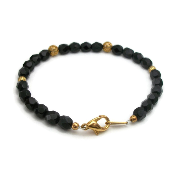 Vintage Black and Gold Beaded Bracelet 7 1/2 inch for Women or Men Unisex