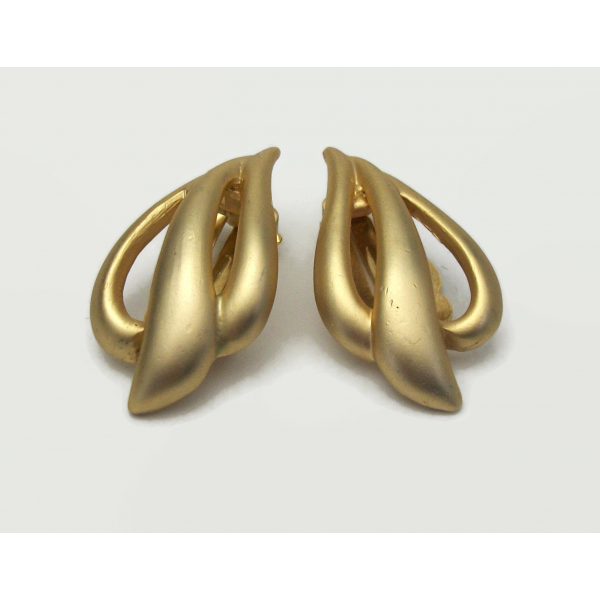 Vintage Gold Clip on Earrings Abstract Design Matte Finish