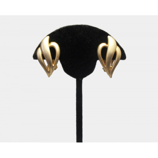 Vintage Gold Clip on Earrings Abstract Design Matte Finish