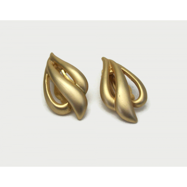 Vintage Gold Tone Clip on Earrings Abstract Design Matte Finish