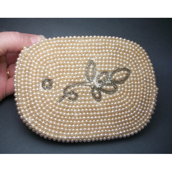 Vintage 1950s Made in Japan Faux Pearl Beaded Clutch 50s Formal Evening Bag