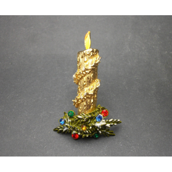 Vintage Enamel Gold Candle Christmas Pin Brooch Holiday Lapel Pin Unisex