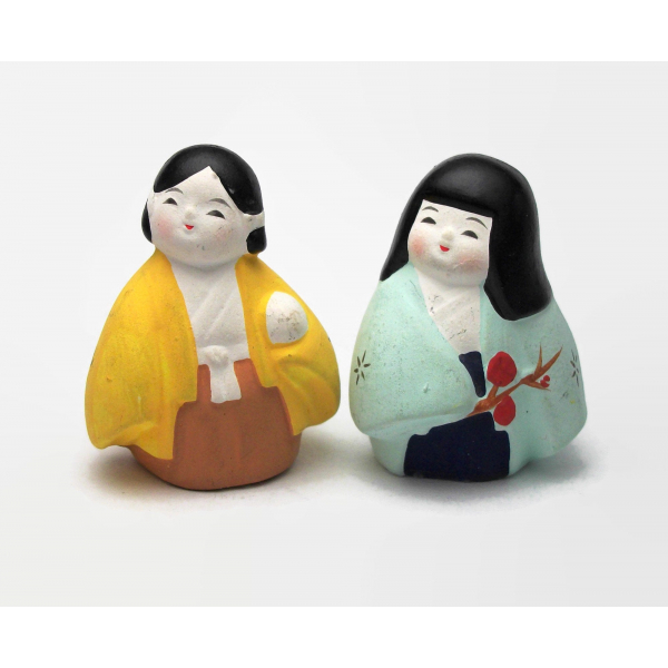 Vintage Set of Four Asian Women Ladies Figurines in Kimonos Hand Painted Clay