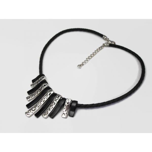 Vintage Lucite and Silver Tone Filigree Metal Fringe Bib Necklace Adjustable