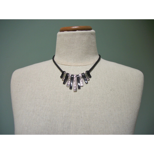 Vintage Lucite and Silver Tone Filigree Metal Fringe Bib Necklace 17 18 19 inch
