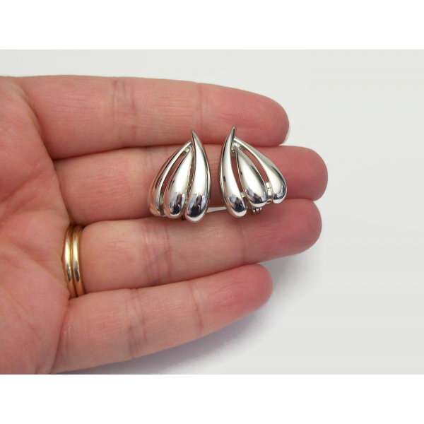 Vintage Monet Clip on Earrings Silver Signed Jewelry