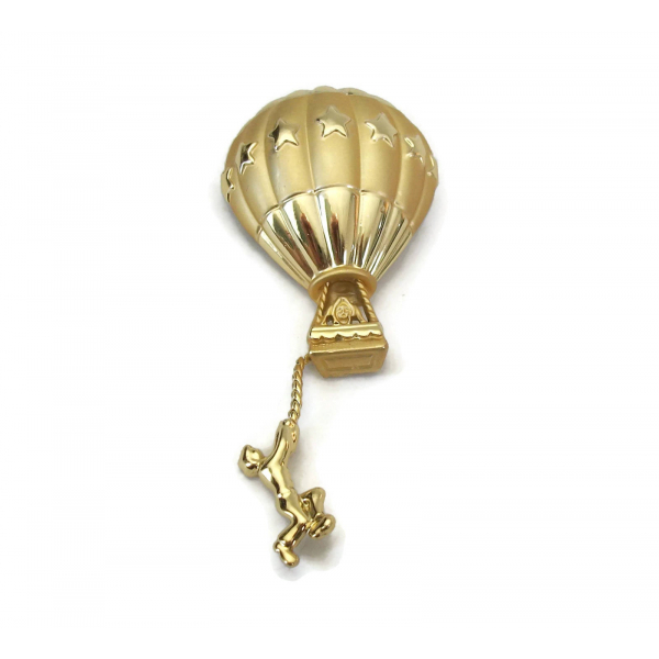 Vintage Signed AJC Hot Air Balloon Brooch Gold Tone Funny Whimsical