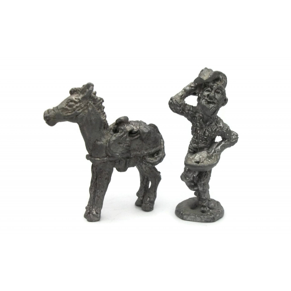 Vintage Pewter Miniature Horse and Cowboy Signed by Artist JB Prospector & Pony